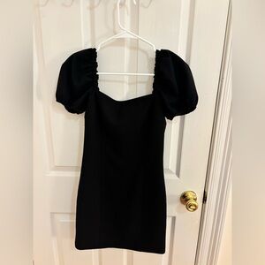 cinq a sept Black Puff-Sleeve Mini Dress with Sweetheart Neckline